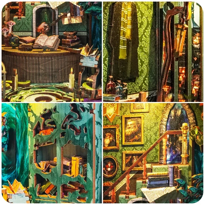 Diy Wooden Book Nook Kit Shelf Insert - Miniatur-Modellbausätze DIY Holz-Schlangenhaus mit Licht als