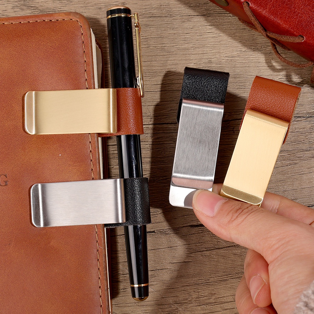Vintage Leather Journal Notebook - Vintage Handgefertigter Leder-Stifthalter mit Messing-Edelstahl-Clip-Design, Tragbare