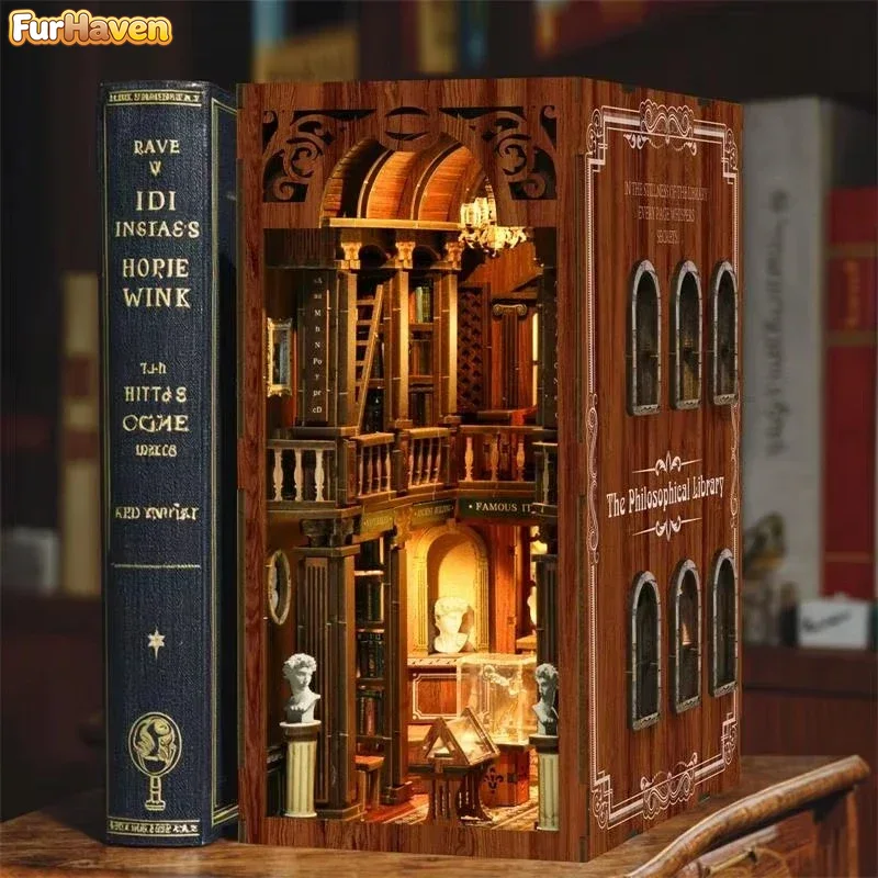 Diy Wooden Book Nook Kit Shelf Insert - Philosophisches Bibliotheks-Bücherregal als Heimdekoration, Retro DIY